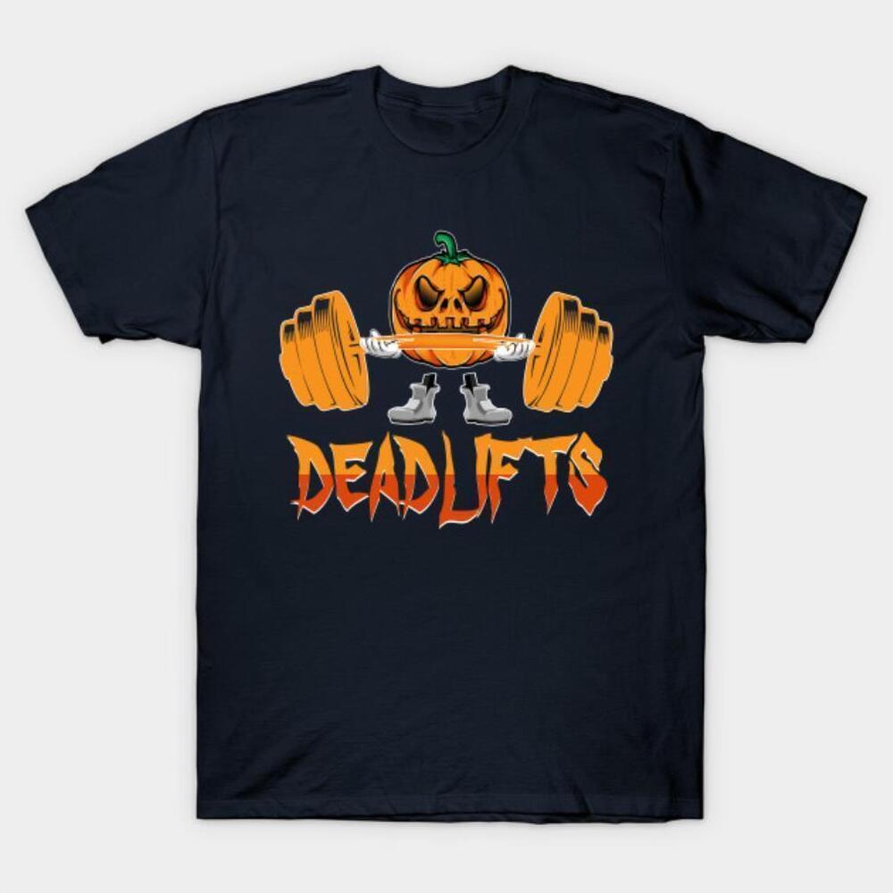 Deadlifts Weightlifting Pumpkin Gym Workout Halloween Tshirt